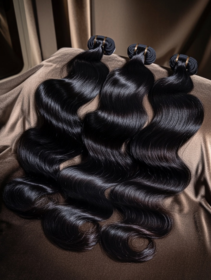 Raw Double Drawn Body Wave Hair on Brown Sheen