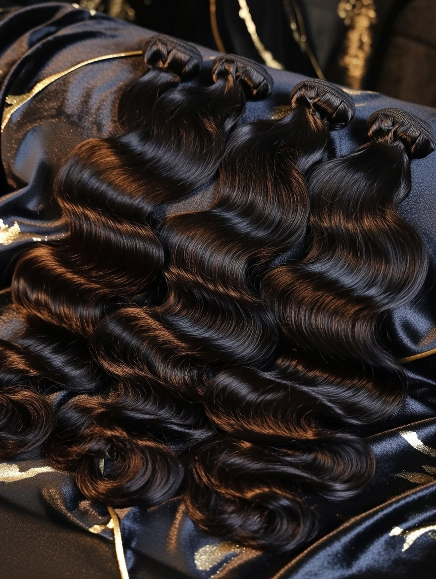 Virgin Hair - Body Wave on Blue Sateen with Shine